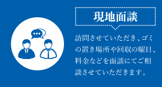 【現地面談】訪問させていただき、ごみの置き場所や回収の曜日、料金などを面談にてお伝え致します。